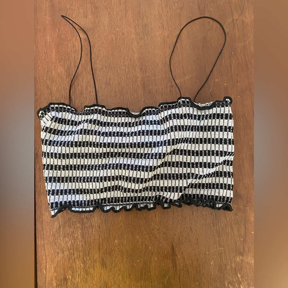 Black and white striped crop